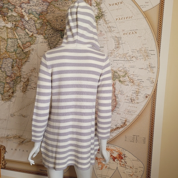Chelsea & Theodore long gray white hoodie stripes sweater nautical cozy beach M - Picture 11 of 11